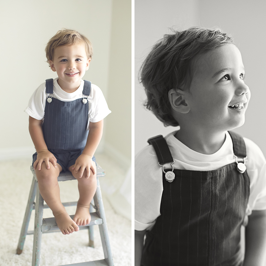 clovis-baby-photographer-designs-by-tonya-photography toddler boy sitting on ladder in overalls