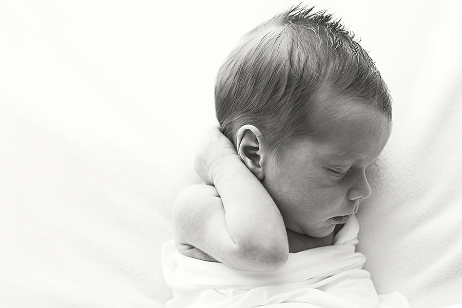 newborn baby black and white image